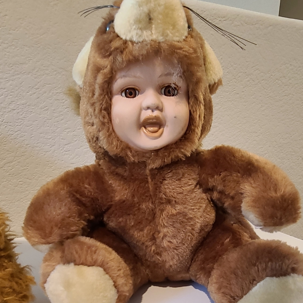 Vintage 2 Poreclain Face Stuffed Animals - Picture 2 of 8